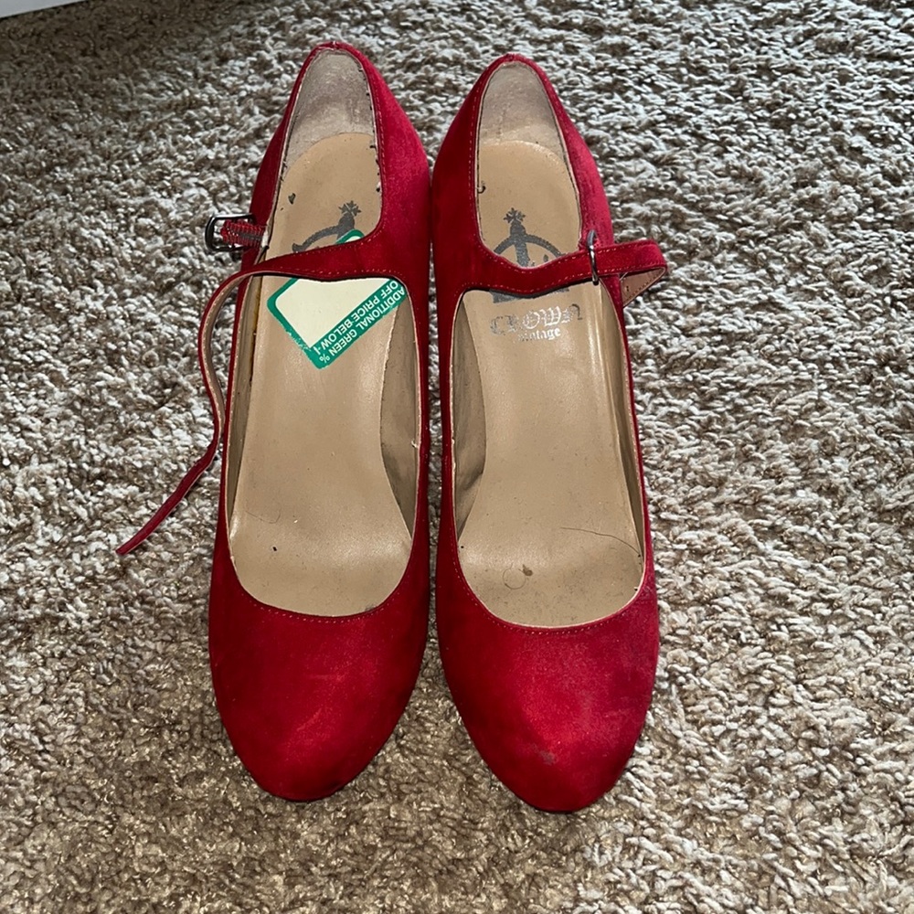 Red suede strap heels. Women’s size 8